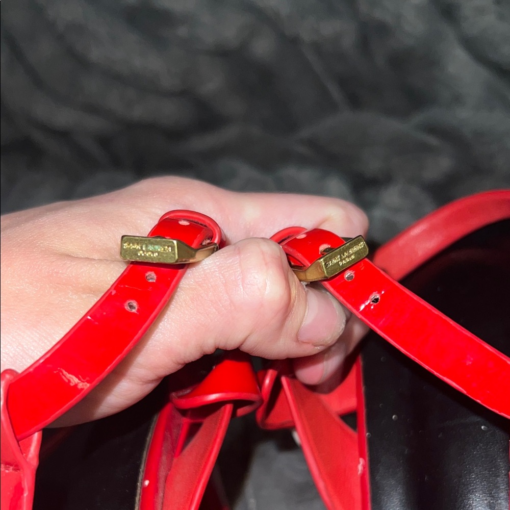 YSL Saint Laurent Red Patent Strappy Platform Heels - Picture 4 of 13
